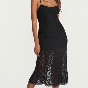 NWT LoveShackFancy Sima Midi Dress - Black Women's Size Small Lacy